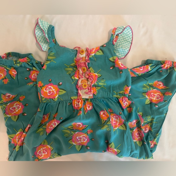 Matilda Jane Watch the Waves Romper. Teal ruffles with floral print- Size 6 EUC - Picture 3 of 4
